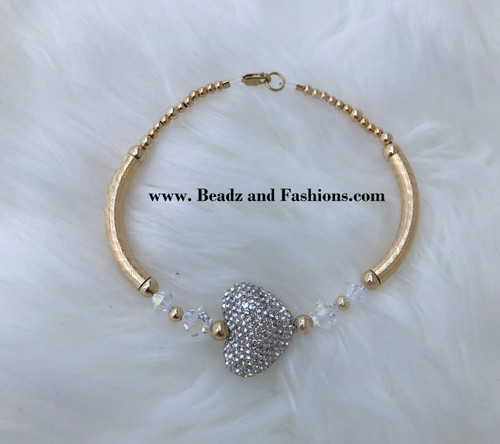 14k gold XLarge Clear heart pave bangle