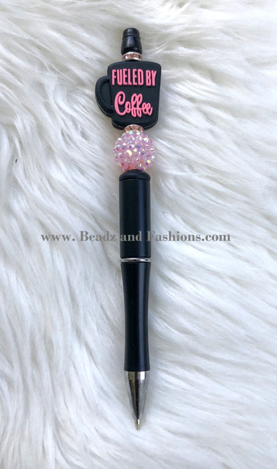 Custom "Fueled by coffee" pink Beadable pen