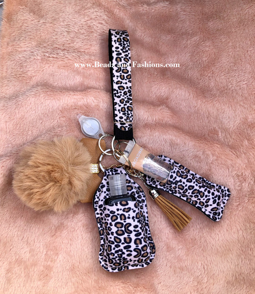 Cheetah print Lip gloss & hand sanitizer Keychain #2
