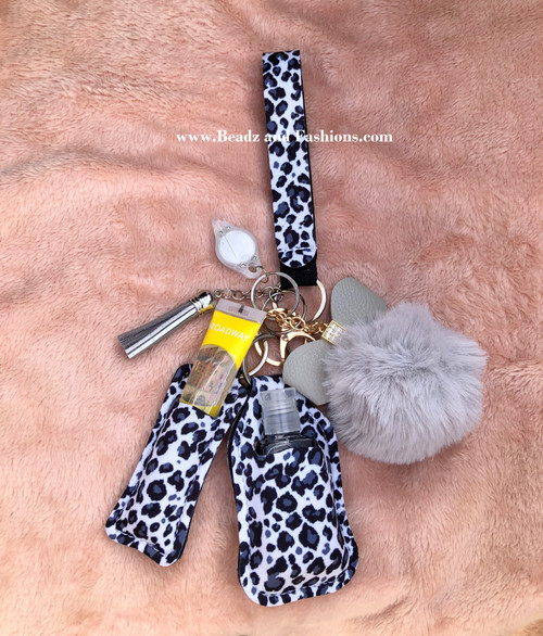 Cheetah print Lip gloss & hand sanitizer Keychain #3