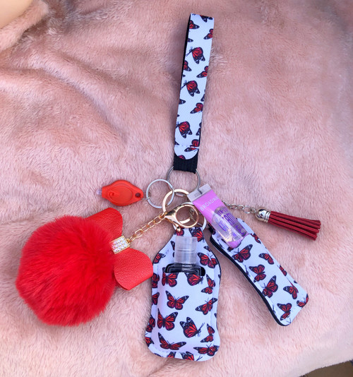 Red Butterfly Lip gloss & hand sanitizer Keychain