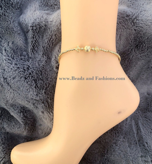 14k All gold Nugget & precision Anklet