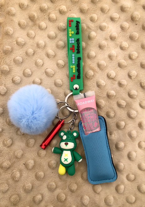 Green teddy bear Lip gloss Keychain