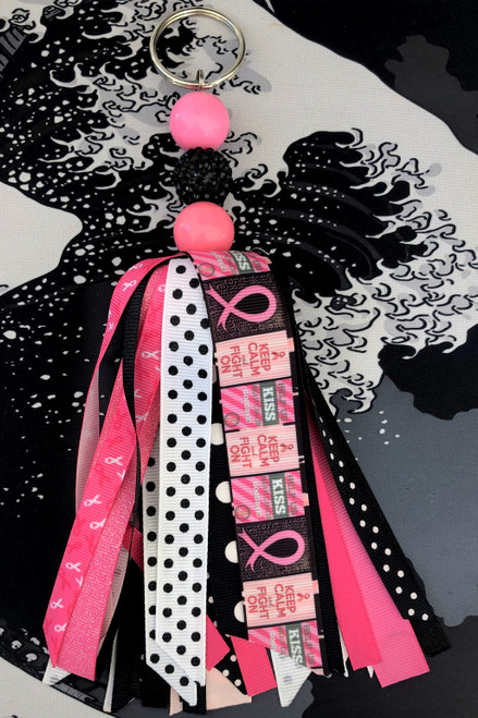Breast Cancer Ribbon Large tassel Key chain kiss #2