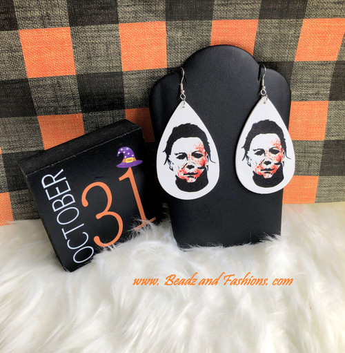 Halloween Michael print Leather earrings