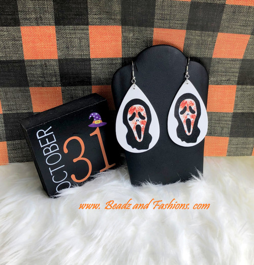 Halloween Scream print Leather earrings