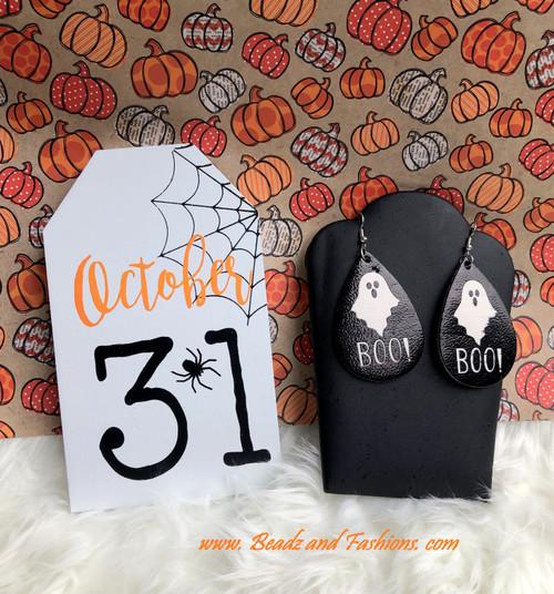 Halloween Boo ghost Leather earrings