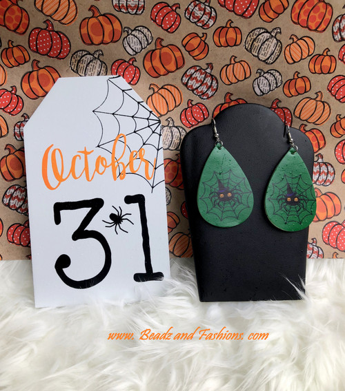 Halloween spider web  Leather earrings