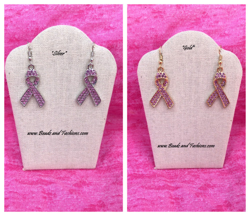 Breast Cancer SILVER Rhinestone Earrings
