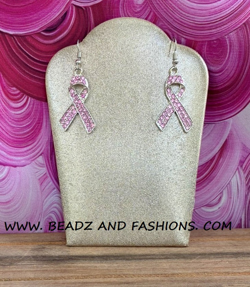 Breast Cancer SILVER Rhinestone Earrings