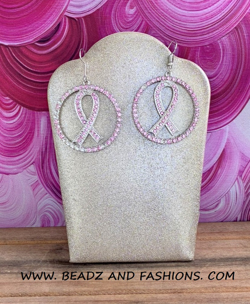 Breast Cancer Rhinestone Earrings silver