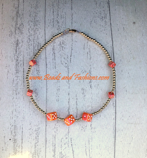 14k gold ORANGE dice Anklet #3