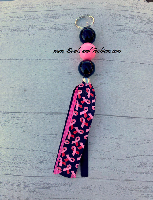 Breast Cancer  Medium tassel Key chain black  mini