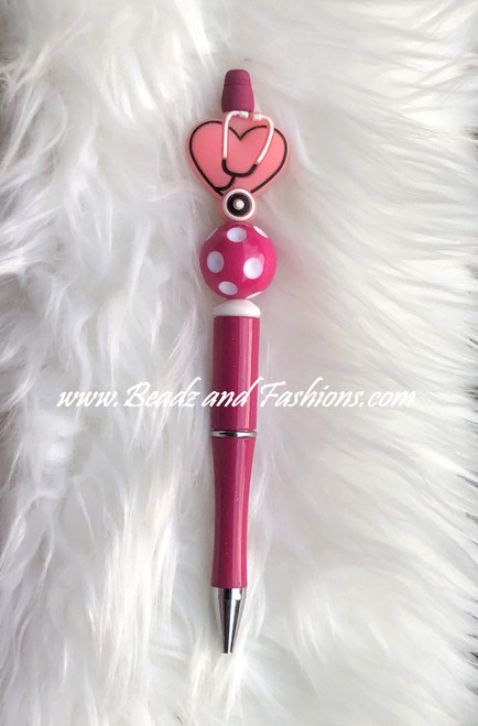Pink Stethoscope  custom  Beadable pen #1