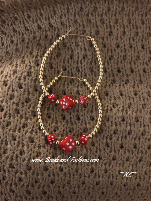 14k gold XL  Red dice  earring