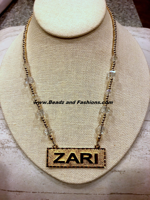 14K gold clear disc name plate necklace #1