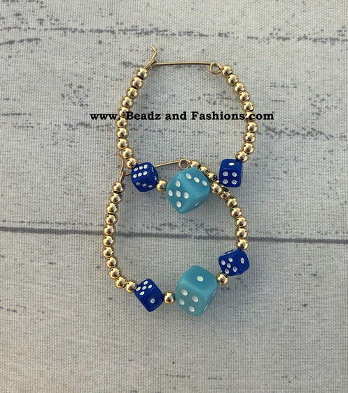 14k gold filled blue dice earring #2A