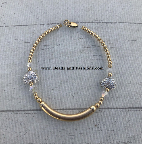 14k gold Tube Pave heart half bangle