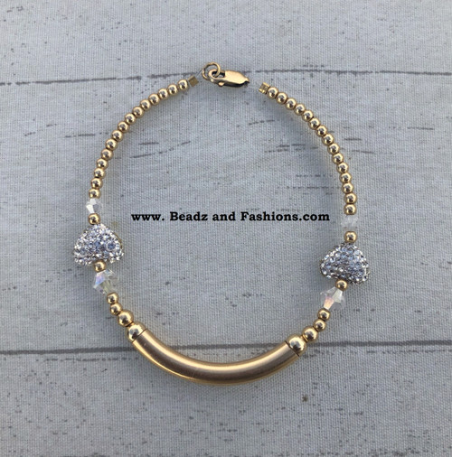 14k gold clear Pave heart half bangle