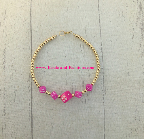 14k Gold Pink Dice bracelet #2