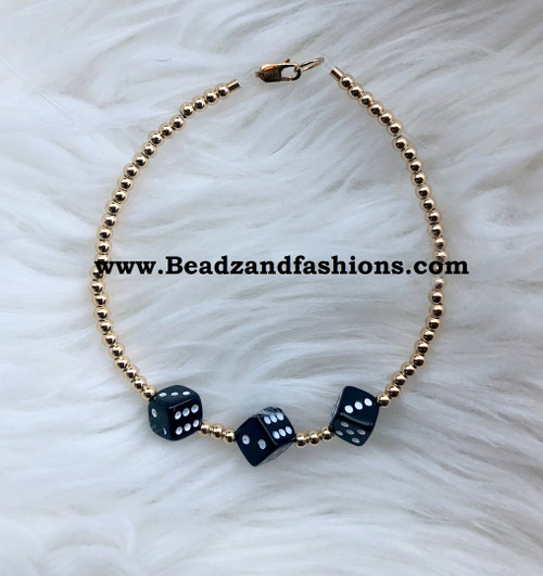 14k Gold Black Dice bracelet