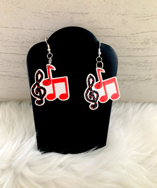Red music notes earrings
