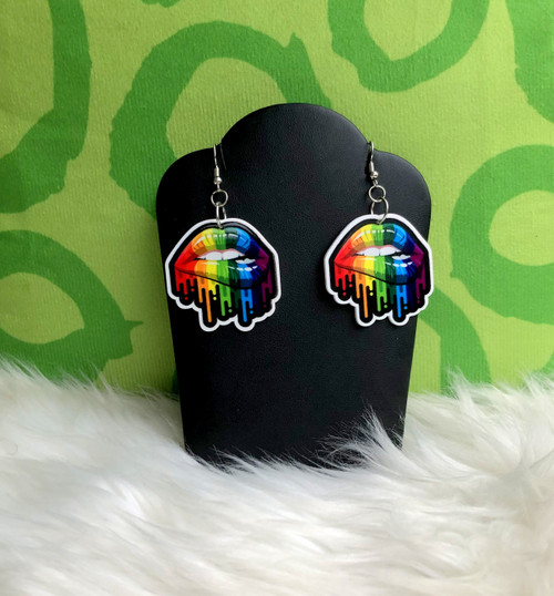 Rainbow lip earrings