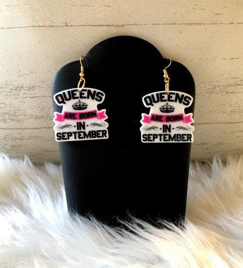 Queens are born in september dangle earrings