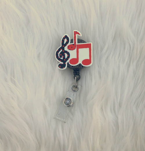 Red Music Notes badge reel