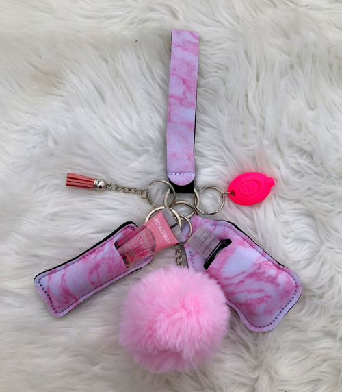 Pink tye dye Lip gloss & hand sanitizer Keychain #1