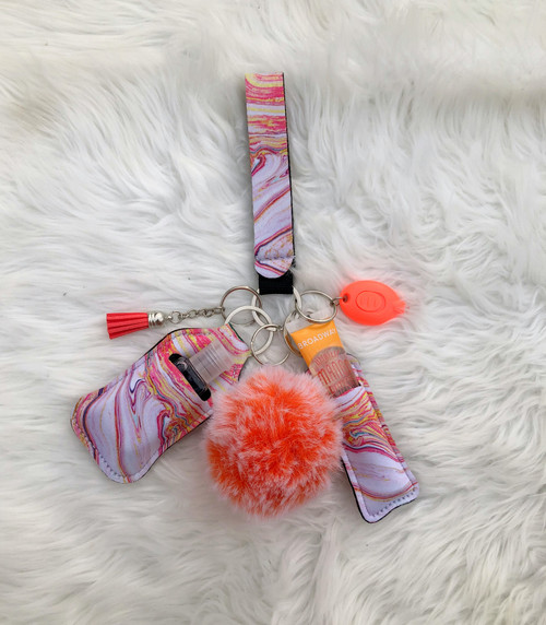 White & orange swirl Lip gloss & hand sanitizer Keychain #1