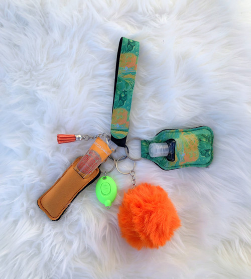 Green & orange Lip gloss & hand sanitizer Keychain #1