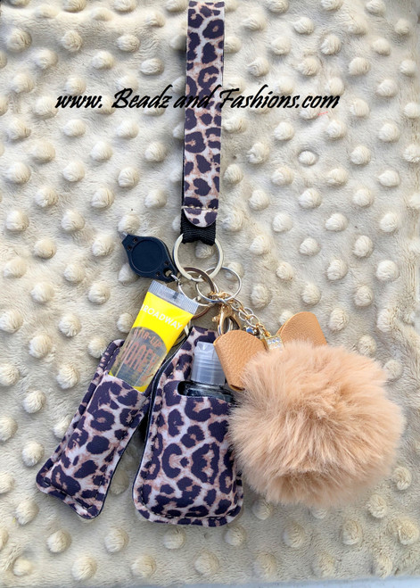 Cheetah print Lip gloss & hand sanitizer Keychain #4