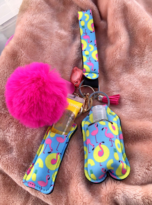 Yellow Flamingo Lip gloss & hand sanitizer Keychain #1