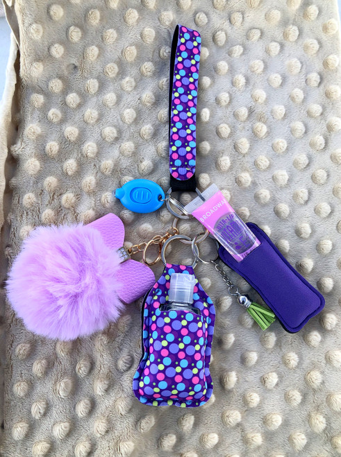 Purple Polka dot Lip gloss & hand sanitizer Keychain #1