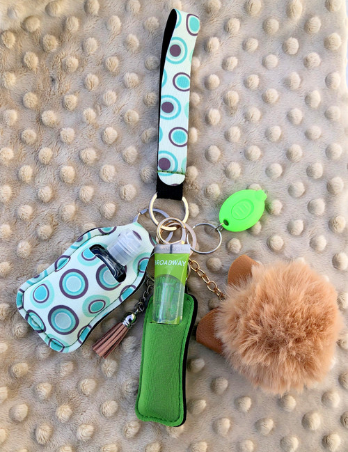 Green Polka dot Lip gloss & hand sanitizer Keychain #1