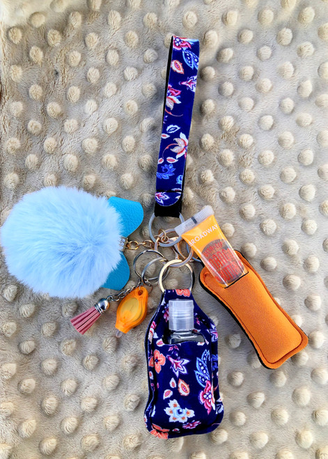 Navy Flowers Lip gloss & hand sanitizer Keychain #1