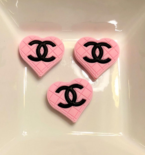 Pink heart focal silicone bead