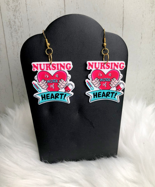 Nursing work of heart dangle earrings