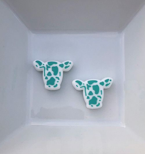 Blue cow silicone bead