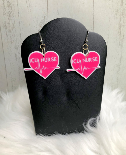 ICU nurse pink heart dangle  earrings