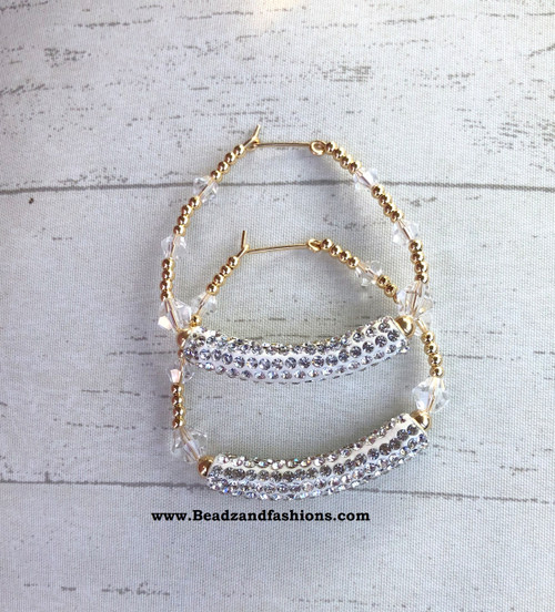 14k gold pave Bangle hoop earrings