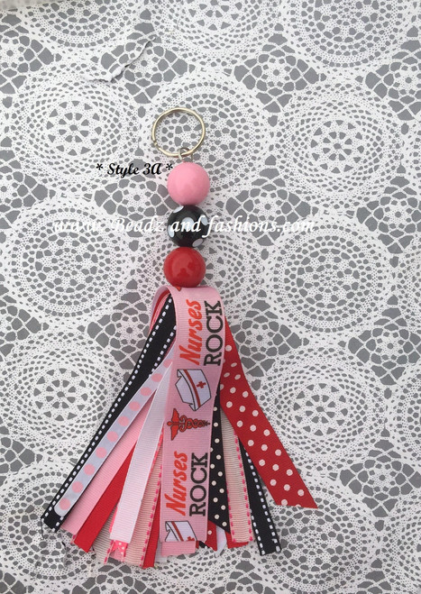 Nurse Rocks pink tassel large keychain #2