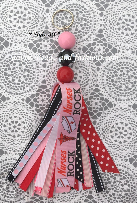 Nurse Rocks pink tassel large keychain #2