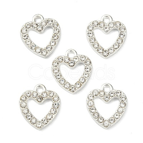 10pc Heart Rhinestone silver metal charm