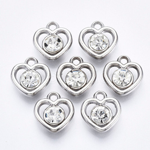 10pc Heart Rhinestone silver metal charm #2