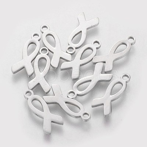 6pc cancer ribbon stainless steel charms