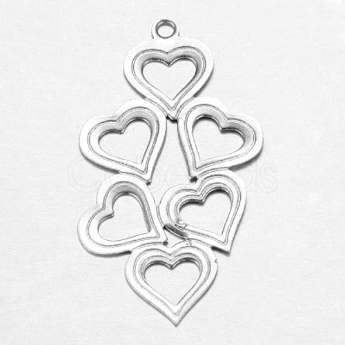 6pc Mini heart stainless steel charms