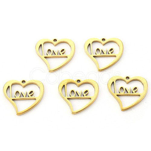6pc love heart gold charms #1