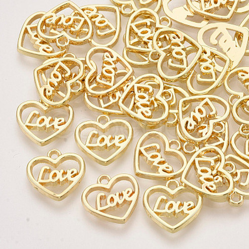 10pc love heart gold charms #2